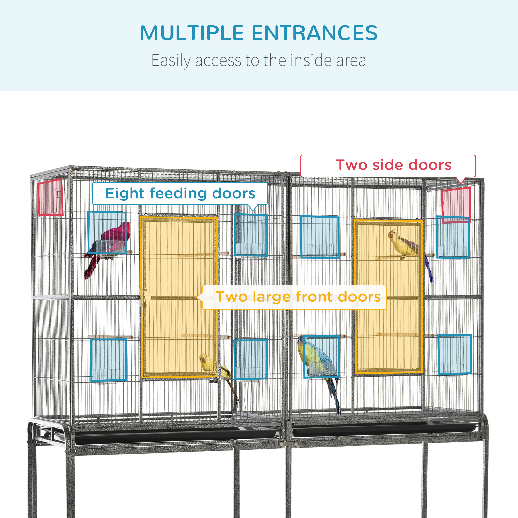 Caja para Pájaros Rodante de 65"L con Estantería de Almacenamiento Percha de Madera Contenedor de Comida — imagen 8