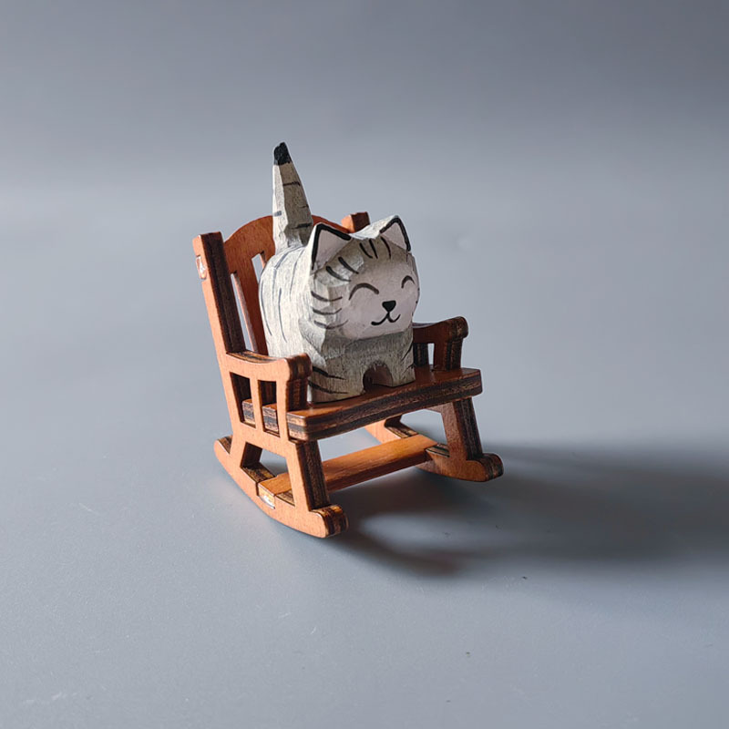 Wooden carving ornaments solid wood handmade carving Shiba Inu kitten decoration — image 13