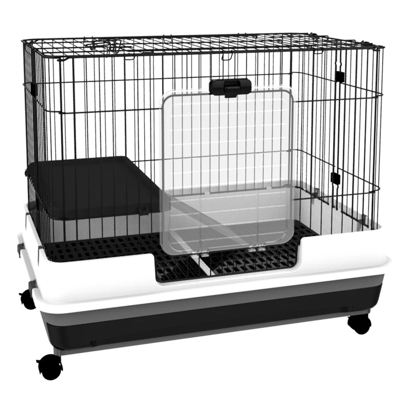 PawHut 2-Level Small Animal Cage Rabbit Hutch With Wheels, Removable Tray, Platform And Ramp For Bunny, Chinchillas, Ferret, Black — imagen 1