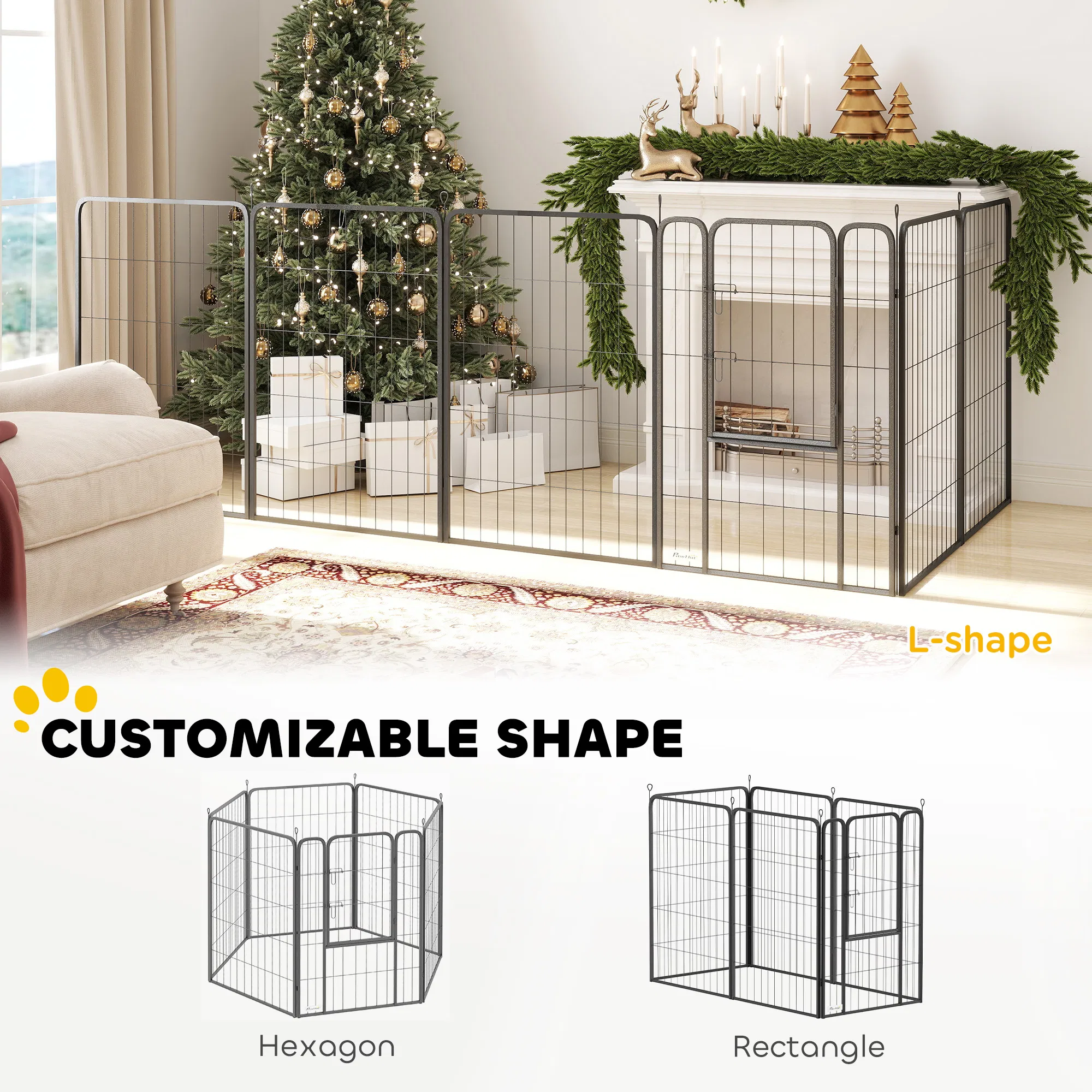 6 Panels Heavy Duty Dog Playpen Outdoor Indoor with Door & Strap, 39" Height Portable & Foldable Pet Playpen — image 6