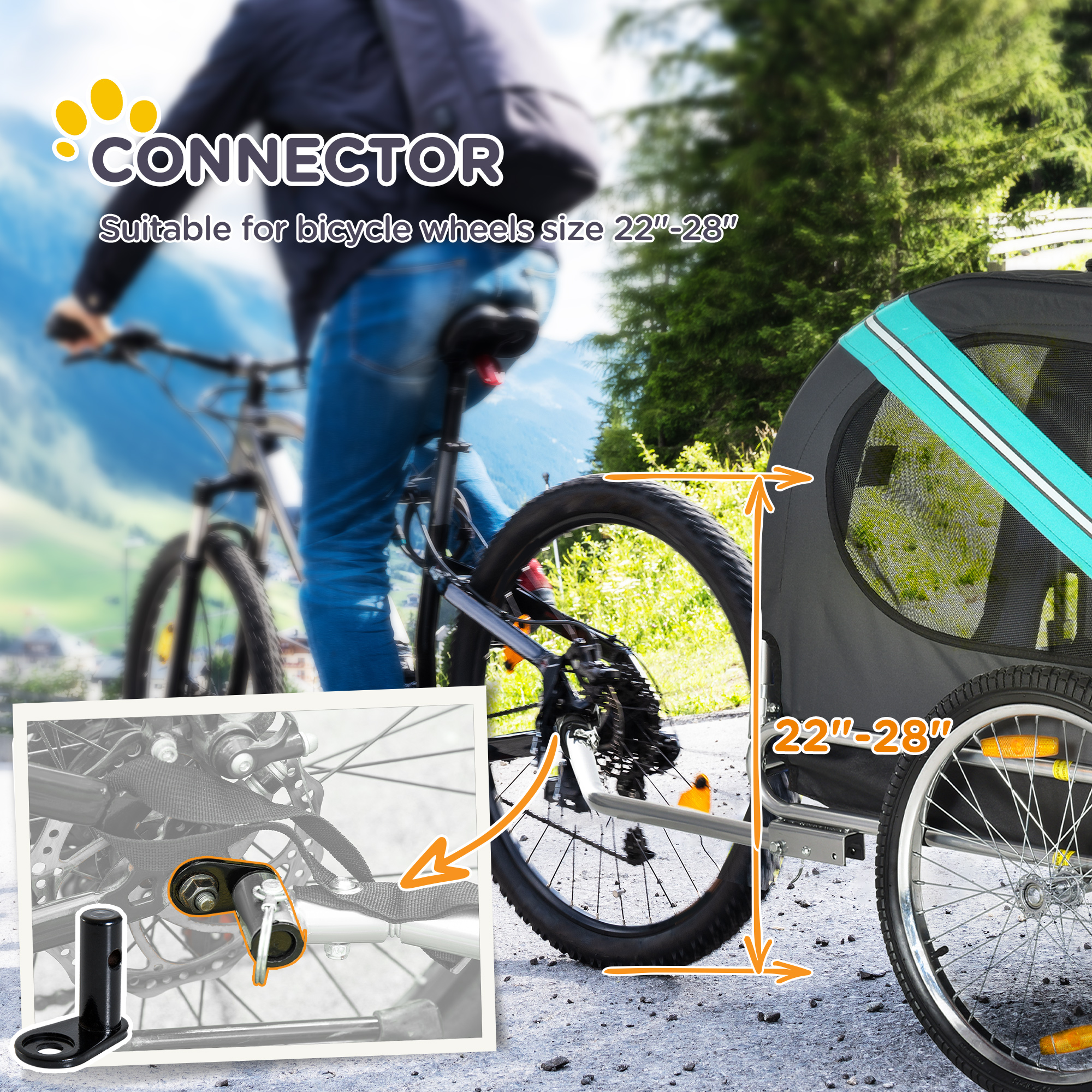 Trailer de bicicleta para perros con 3 entradas, ruedas grandes, verde — imagen 4
