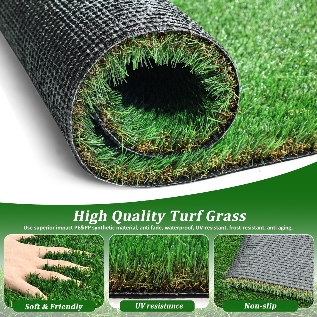 Alfombra de Césped Artificial para Exterior de 3FTx10FT, Rollo de Pasto Falso Grueso y Realista para Decoración de Patio, Balcón y Jardín, Tapete de Drenaje para Perros y Mascotas, 1.38" de Altura de Fibra — imagen 7