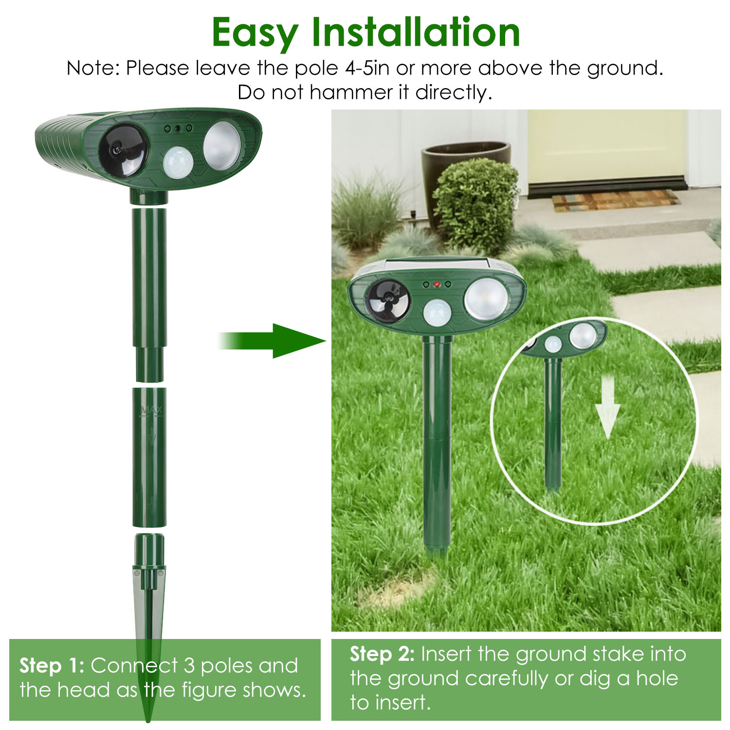 Repelente de Animales Solar con Sensor PIR y Luz Parpadeante IPX4 Resistente a Agua para Perros, Gatos, Serpientes, Conejos, Ardillas, Ratas, Mapaches, Liebres, Zorros y Cérvidos — imagen 6