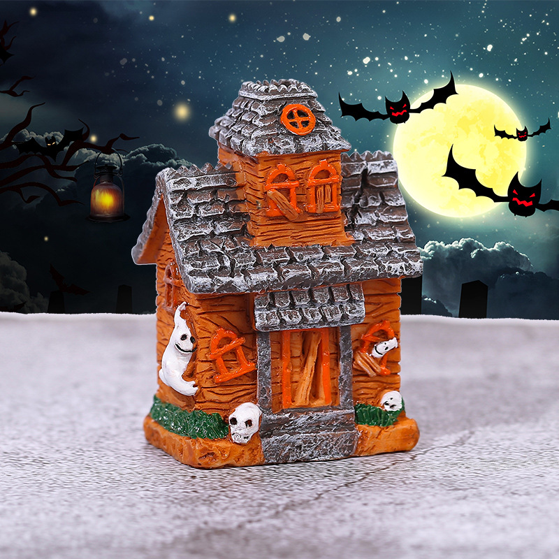 Creative Halloween House Resin Decoration with Simulated Spiders, Bats, and Pumpkins - Miniature Model Decorative Accessories — image 4