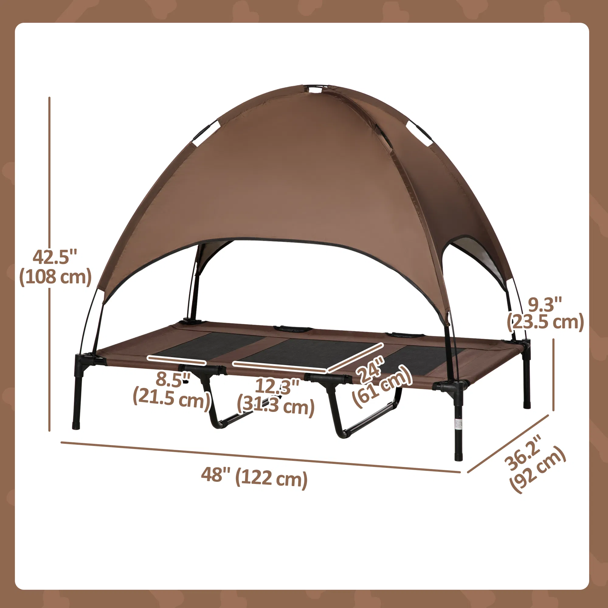 Elevated Dog Bed with Canopy, Portable Raised Dog Cot for XL Sized Dogs, Indoor & Outdoor, 48" x 36" x 43", Coffee — image 4
