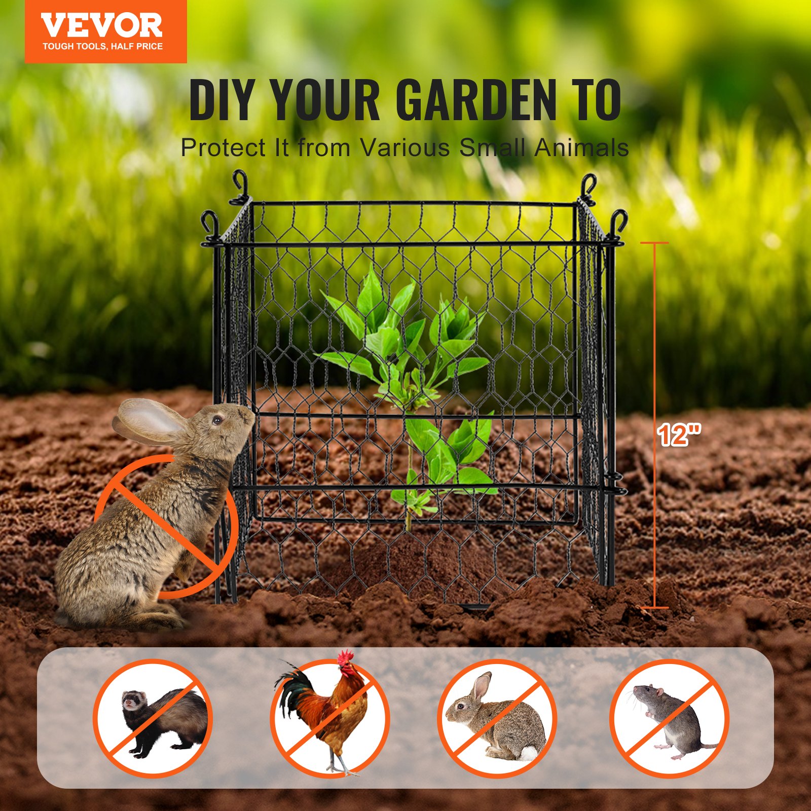 Paquete de 4 Protectores de Plantas Contra Animales, Protector de Malla de Alambre 13.4'' x 13.4'', Jaulas para Plantas de Exterior, Flores y Vegetales, Mantiene Fuera a Conejos, Gallinas y Ardillas, 16 Piezas de Malla Metálica — imagen 2