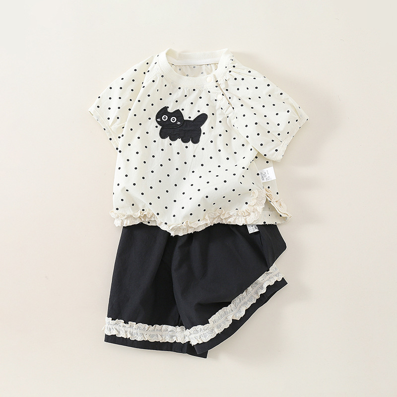 Conjunto de Camiseta y Pantalones con Puntos de Gato para Niñas Adorables — imagen 3