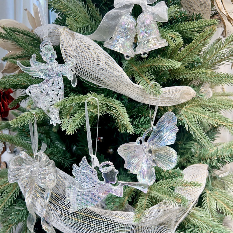 Christmas Tree Decoration Transparent Acrylic Colorful Bell Butterfly Shape Ornament — image 3