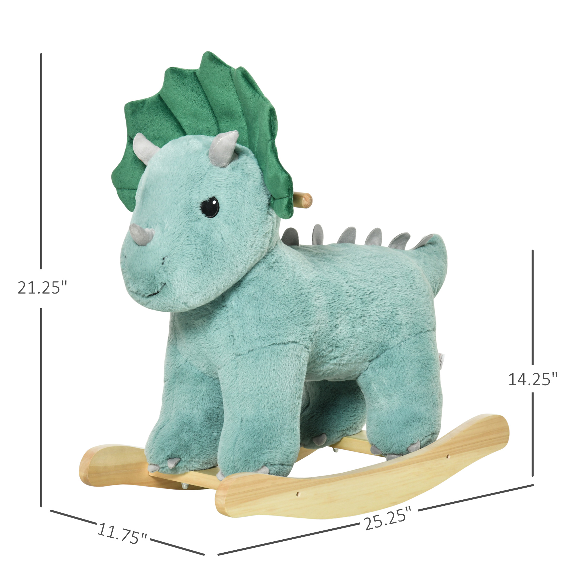 Kids Plush Ride-On Rocking Horse Triceratops-shaped Plush Toy Rocker With Realistic Sounds For Child 36-72 Months Dark Green — imagen 4