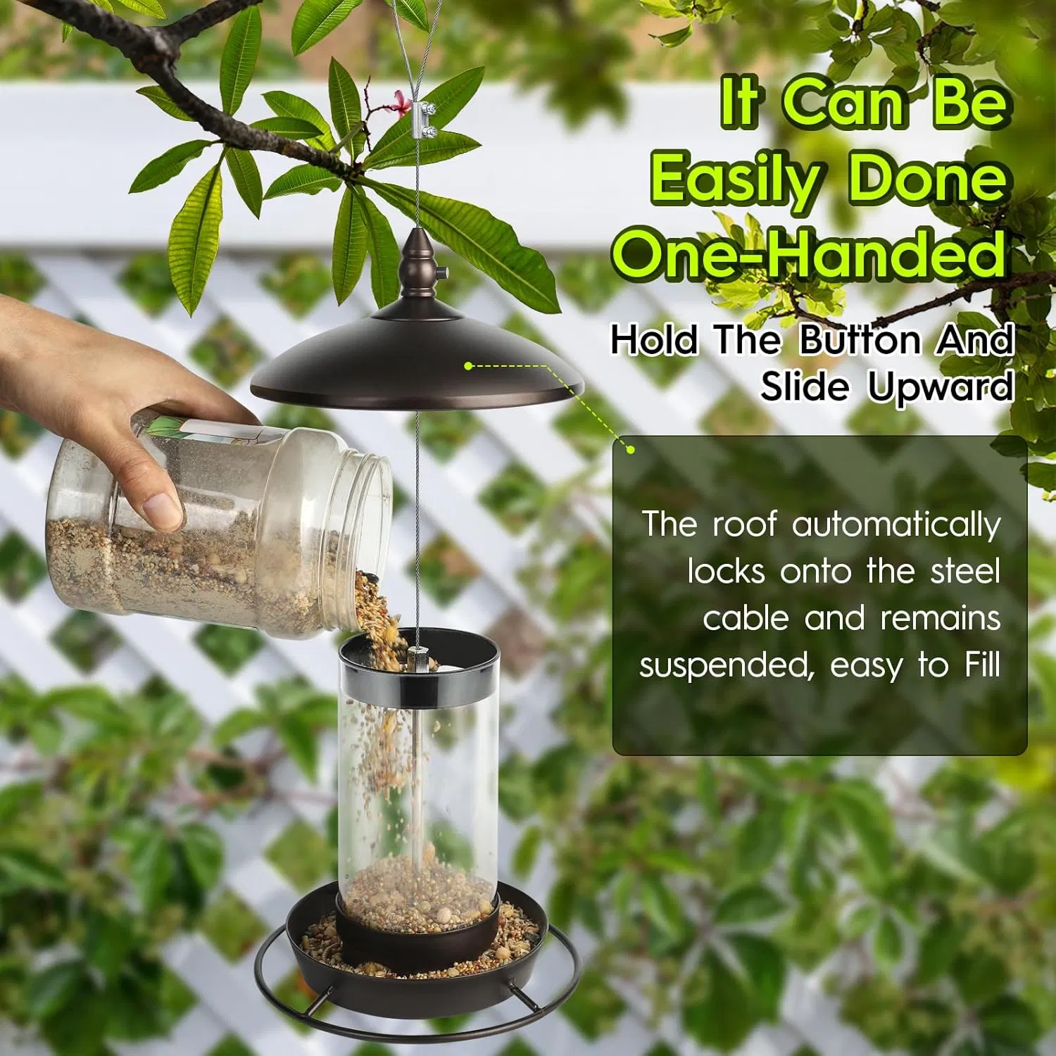 Metal Roof Bird Feeder - Chew Proof for Outdoor Hanging Wild Bird Seeds. Bronze — image 3
