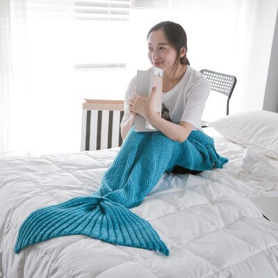 TONGDI Soft Warm Popular Fashionable Mermaid Fish Tail Knitting Blanket Gift For Girl Princess All Season Handmade Sleeping Bag — image 13