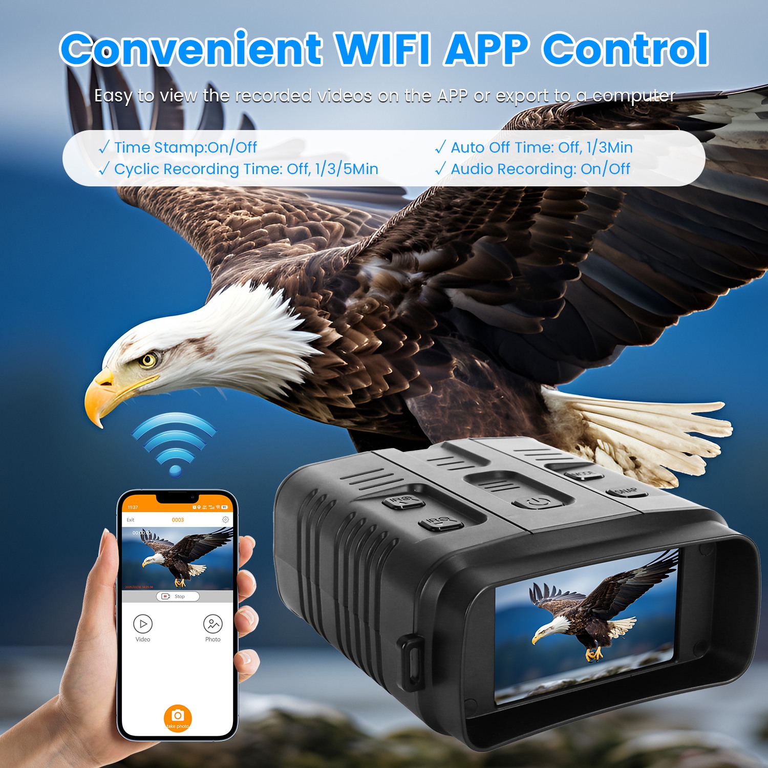 Gafas de Visión Nocturna 4K Binoculares a Todo Color con Zoom 10X, Alcance de Visión de 2624ft, Pantalla de 3in, Tarjeta MMC de 64G, Control por App WIFI, Guarda Fotos y Video, Ideal para Camping, Caza y Seguridad — imagen 11