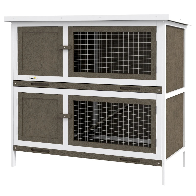 PawHut Wooden Bunny Hutch With Ramp, Indoor Outdoor, Brown — imagen 11