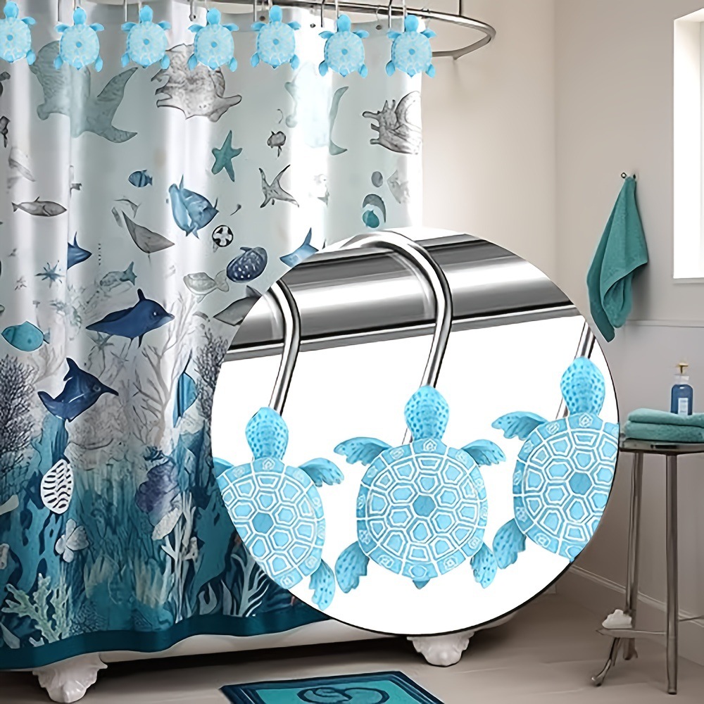Blue Turtle-Shaped No-Drill Stainless Steel & amp; Resin Wall Hook for Bathroom Shower Curtain — image 3
