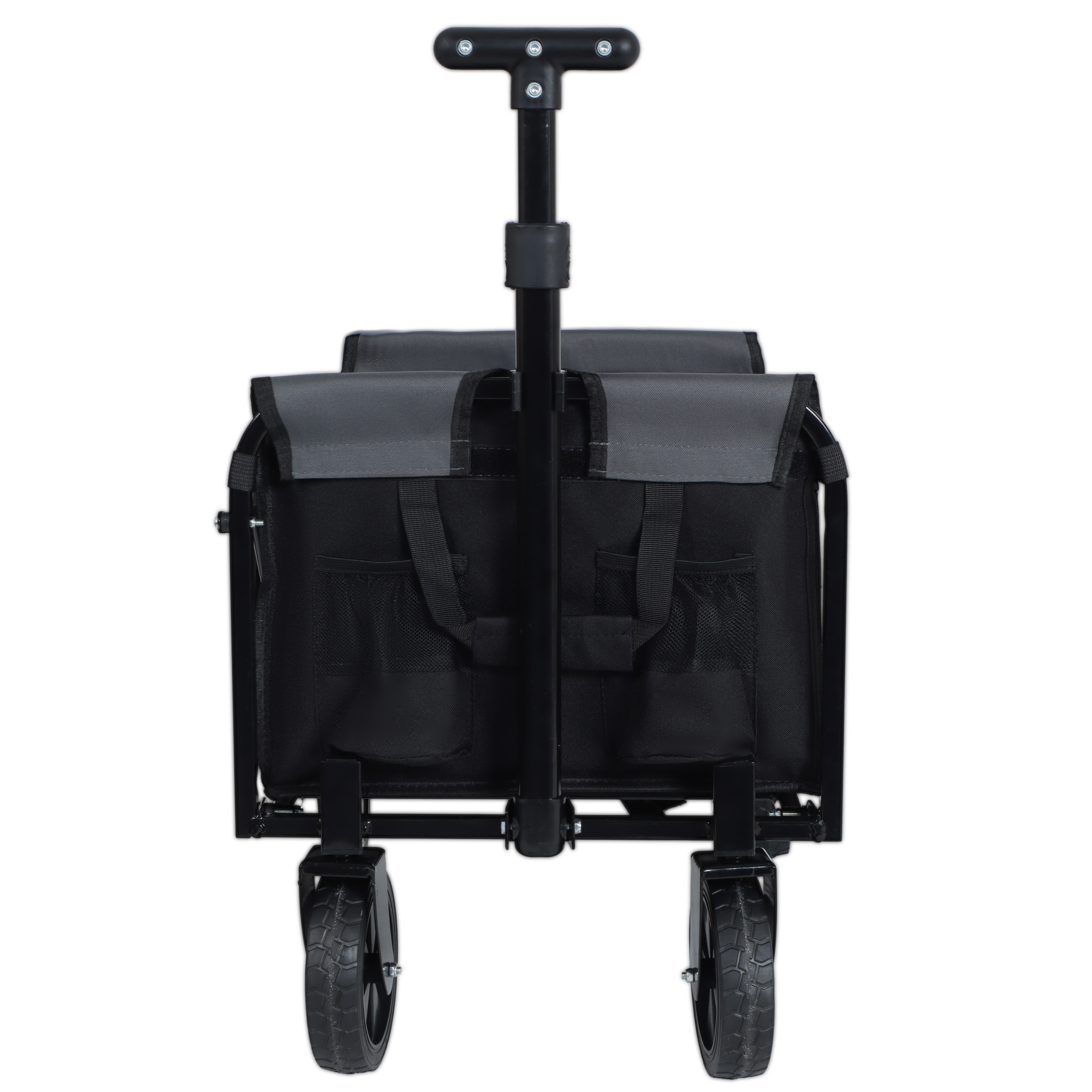 All- In- One Convertible Folding Camping Wagon Cart Bench Seat Storage Compartment & Included Dog Tether Black Gray — imagen 4