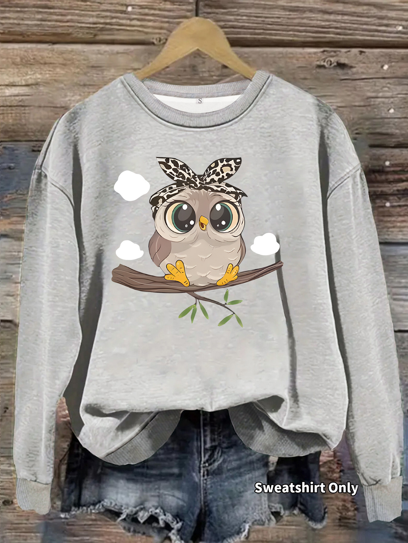 Owl white cloud print loose women's hoodie — image 11