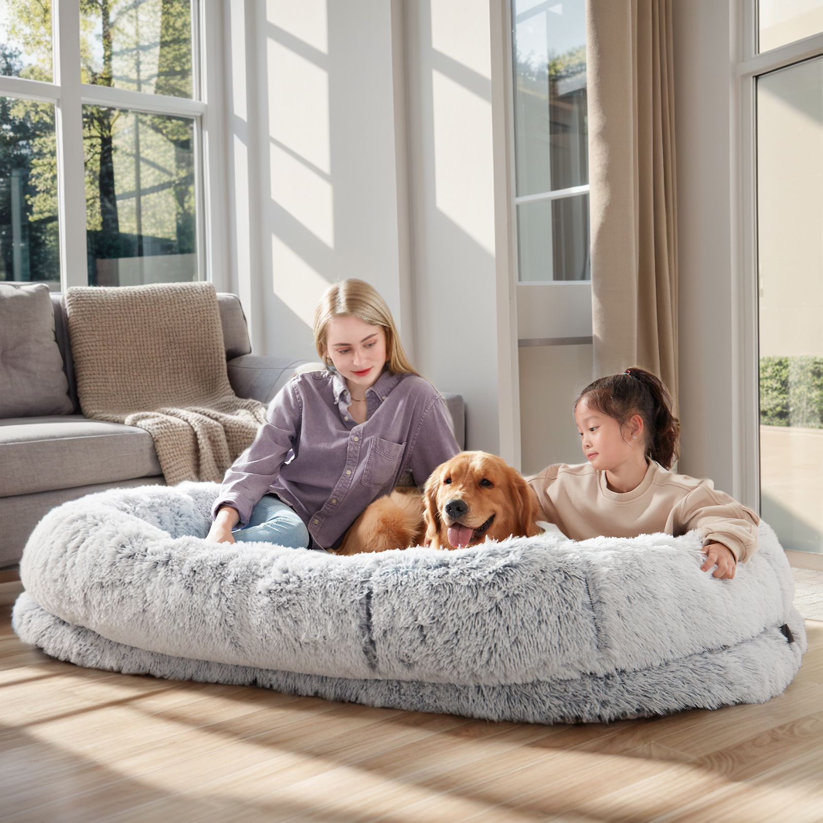 Cama para Humanos y Mascotas - 63'' x 31.4'' x 9.5'' Caja de Descanso con Felpa Sintética Lavable, Soporte Óptimo, Incluye Almohada &amp; Edredón — imagen 1