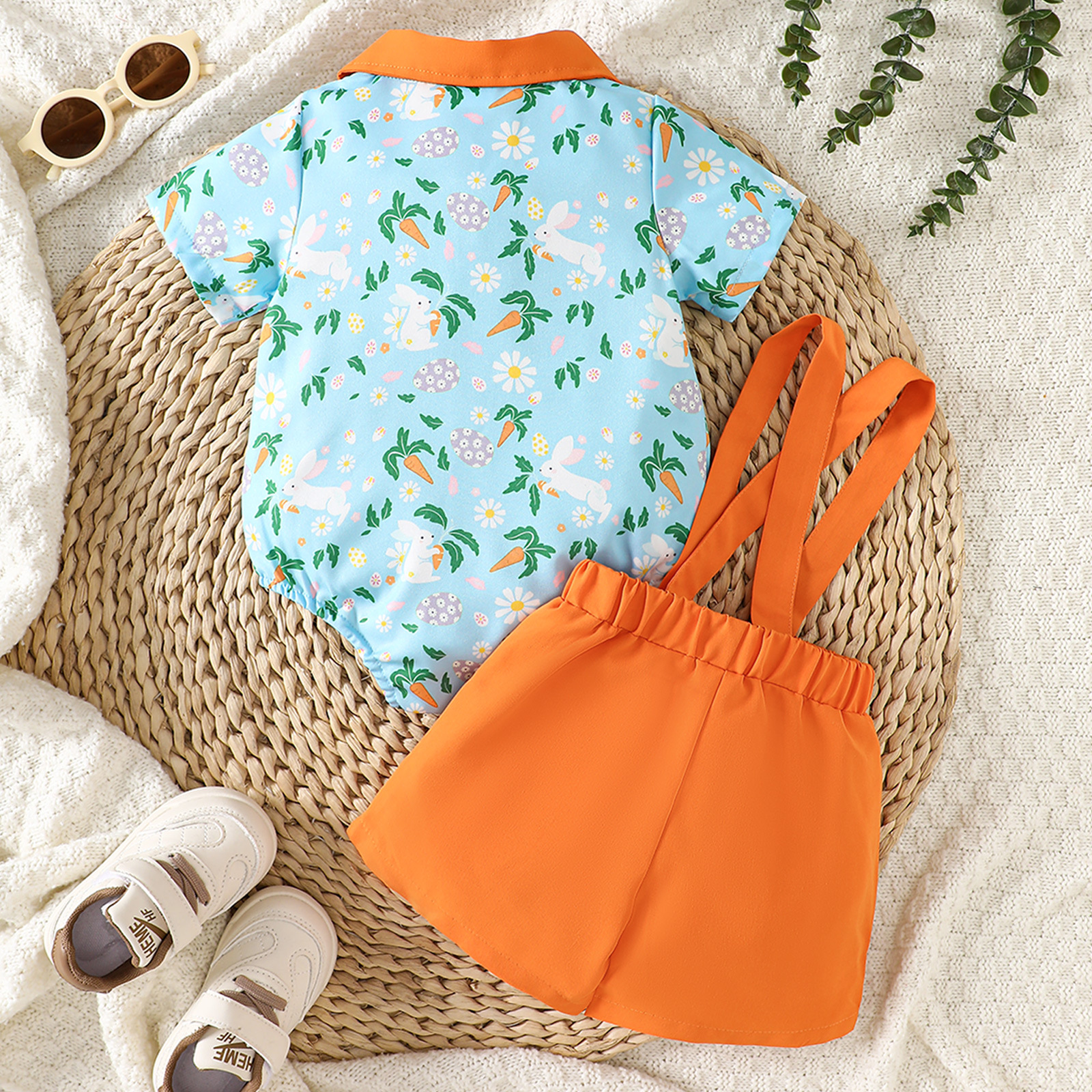 Baby Clothes Summer Lightweight Rabbit All-Over Print Shirt Romper with Overalls Shorts Two-Piece Set Boy Formal Outfit Set — image 5