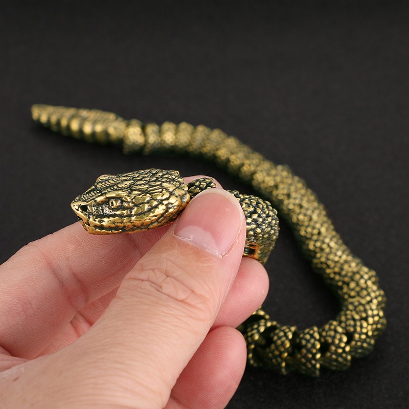 Ornamentos de cobra de cobre estilo antiguo, decoración de serpiente 3D realista para sala de exhibición, artesanía de serpiente de cascabel — imagen 2