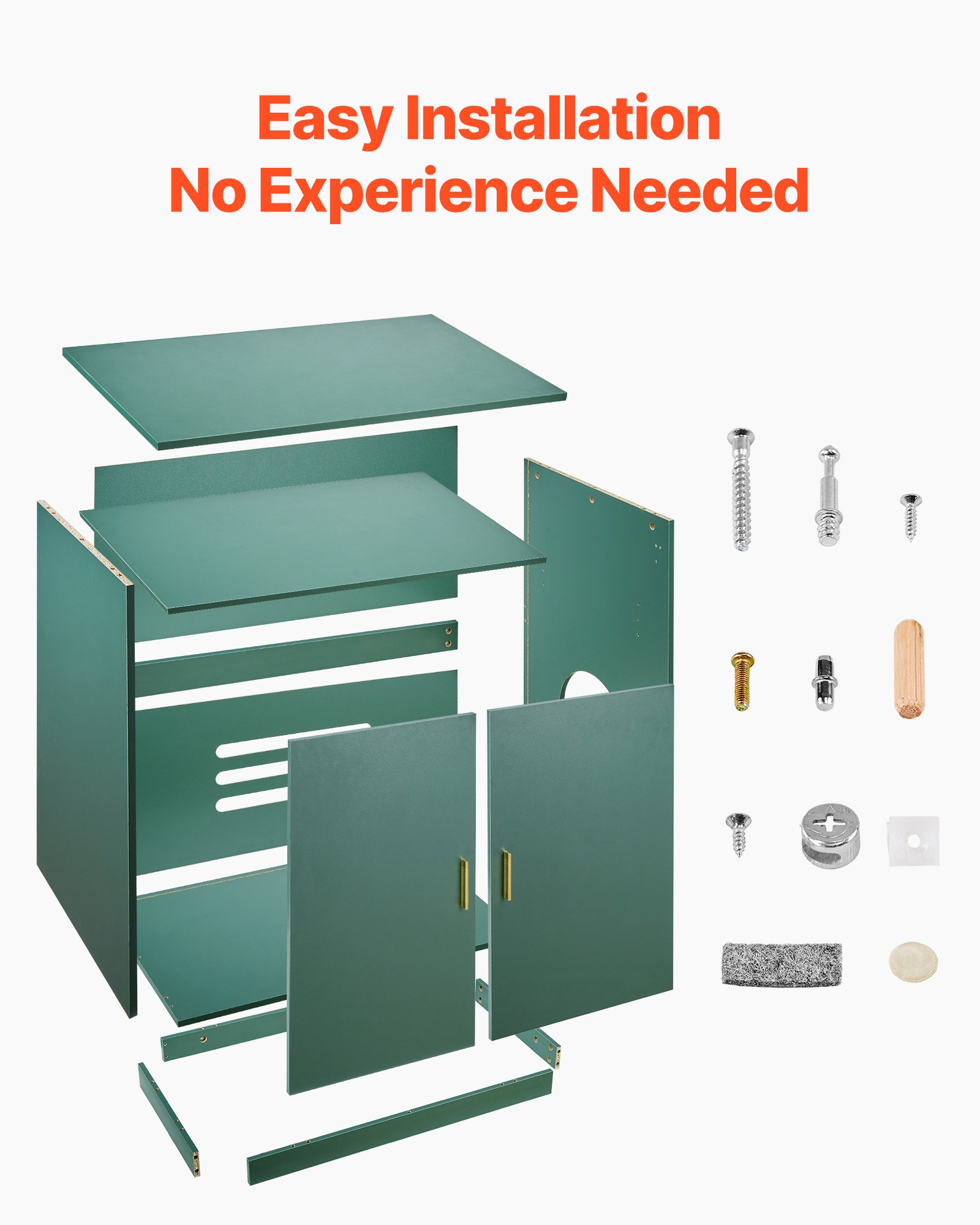 Caja de Limpieza para Gatos, 81 cm Enclosed Caja de Arena Oculta con Madera, Casa de Gato Interior con Hendiduras Ventiladas, Puertas Dobles y Mesa de Servicio para la Mayoría de Cajas de Arena — imagen 3