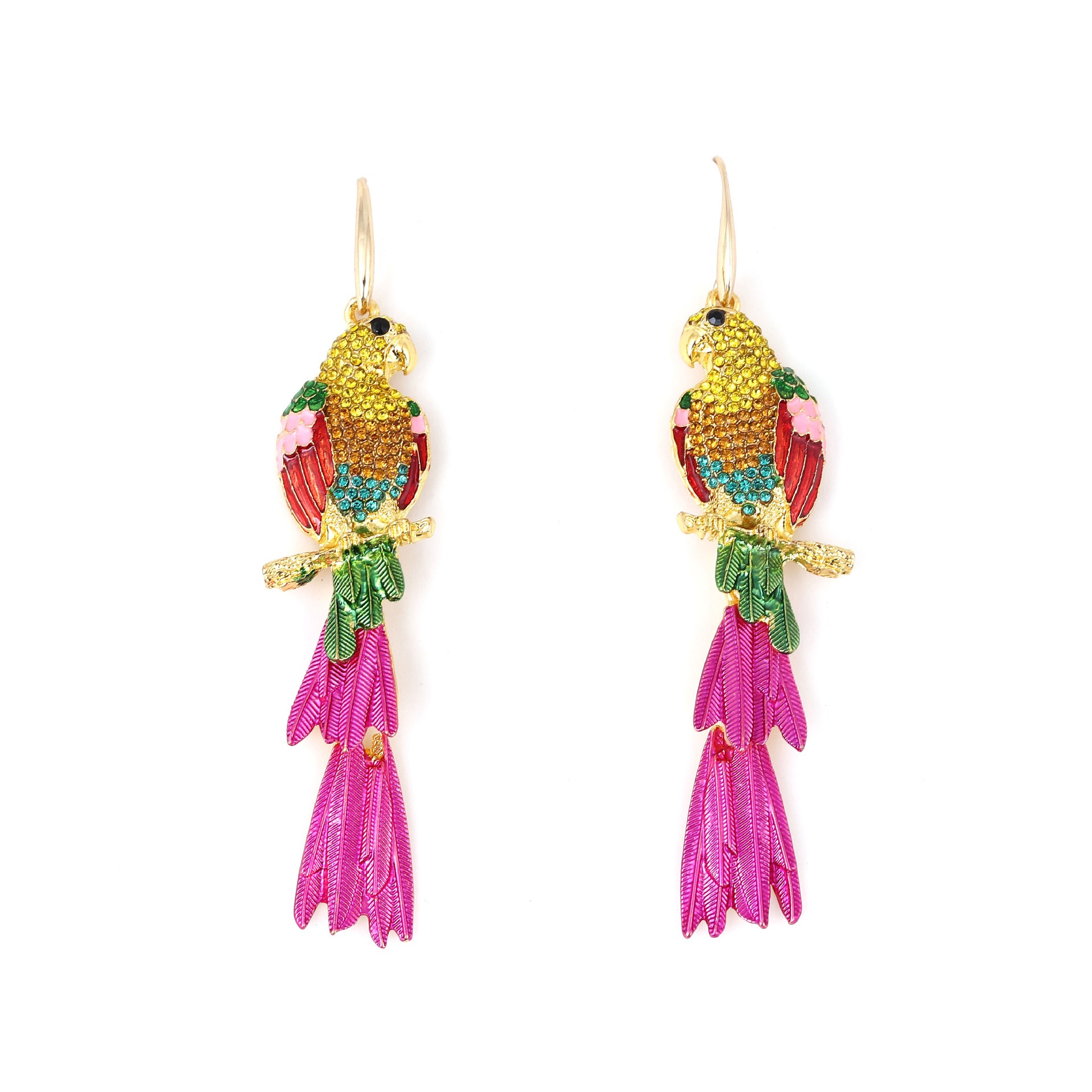 Pendientes de diamante tipo gota de aceite de loro de aleación, pendientes de animales, personalizados y de moda — imagen 1