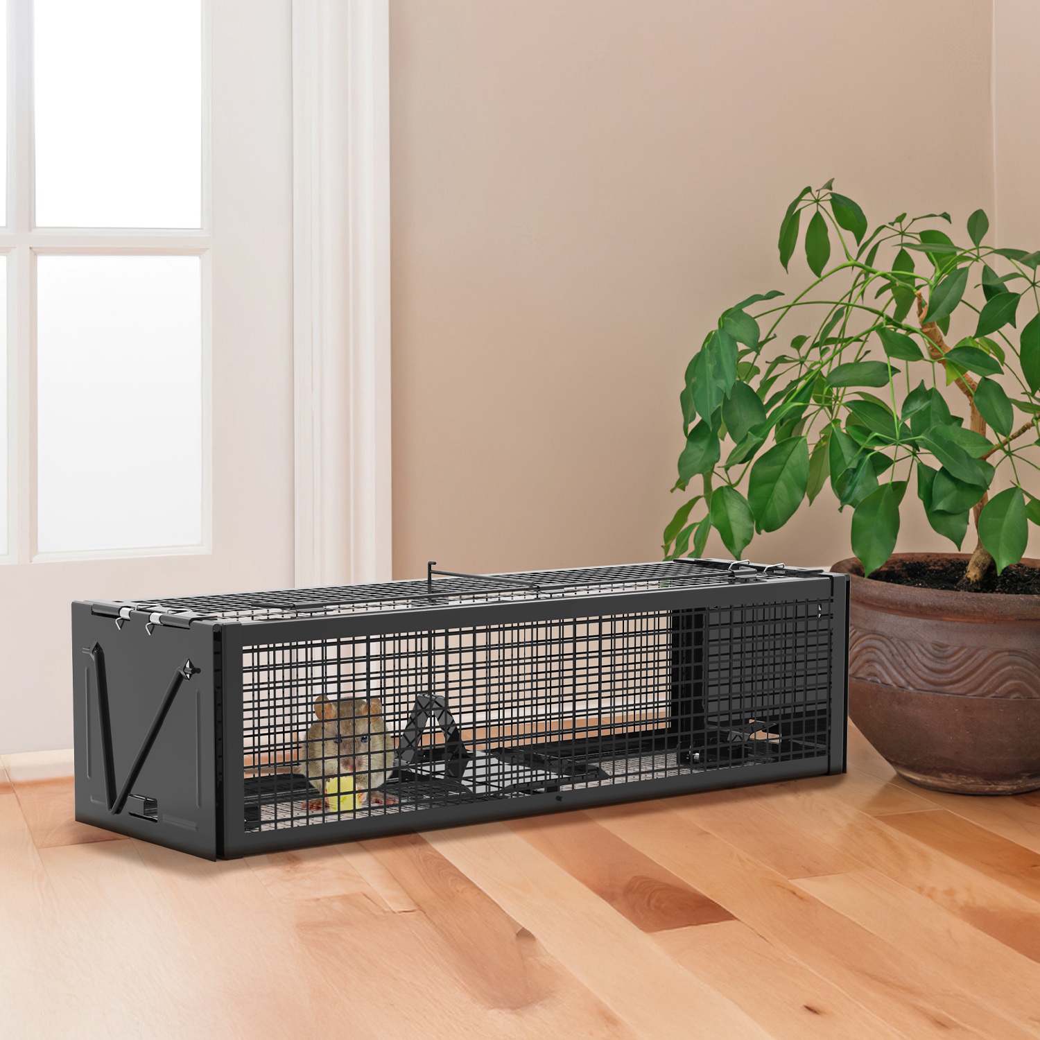 Paquete de 2 Trampas Humanitarias para Ratas Vivas de 2 Puertas 15.35x4.72x3.94in, Jaula Trampa para Roedores de Hierro Galvanizado, Reutilizable, para Hogar, Jardín, Granja, Almacén — imagen 4