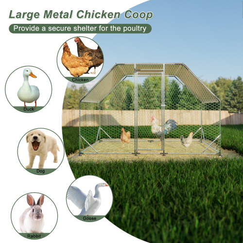 9.94 Ft. X 6.46 Ft. X 6.36 Ft. Metal Large Chicken Coop Walk-in Poultry Cage Run Flat Shaped With Waterproof Cover — image 6
