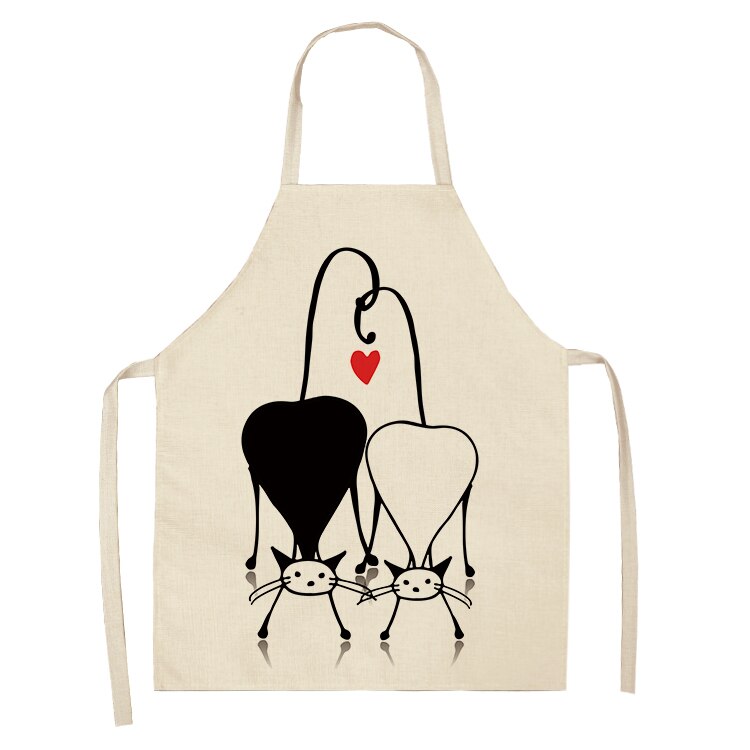 Cat Kitchen Aprons For Women Cotton Linen Bibs Household Cleaning Pinafore Home Cooking Apron kids kitchen barber — image 8