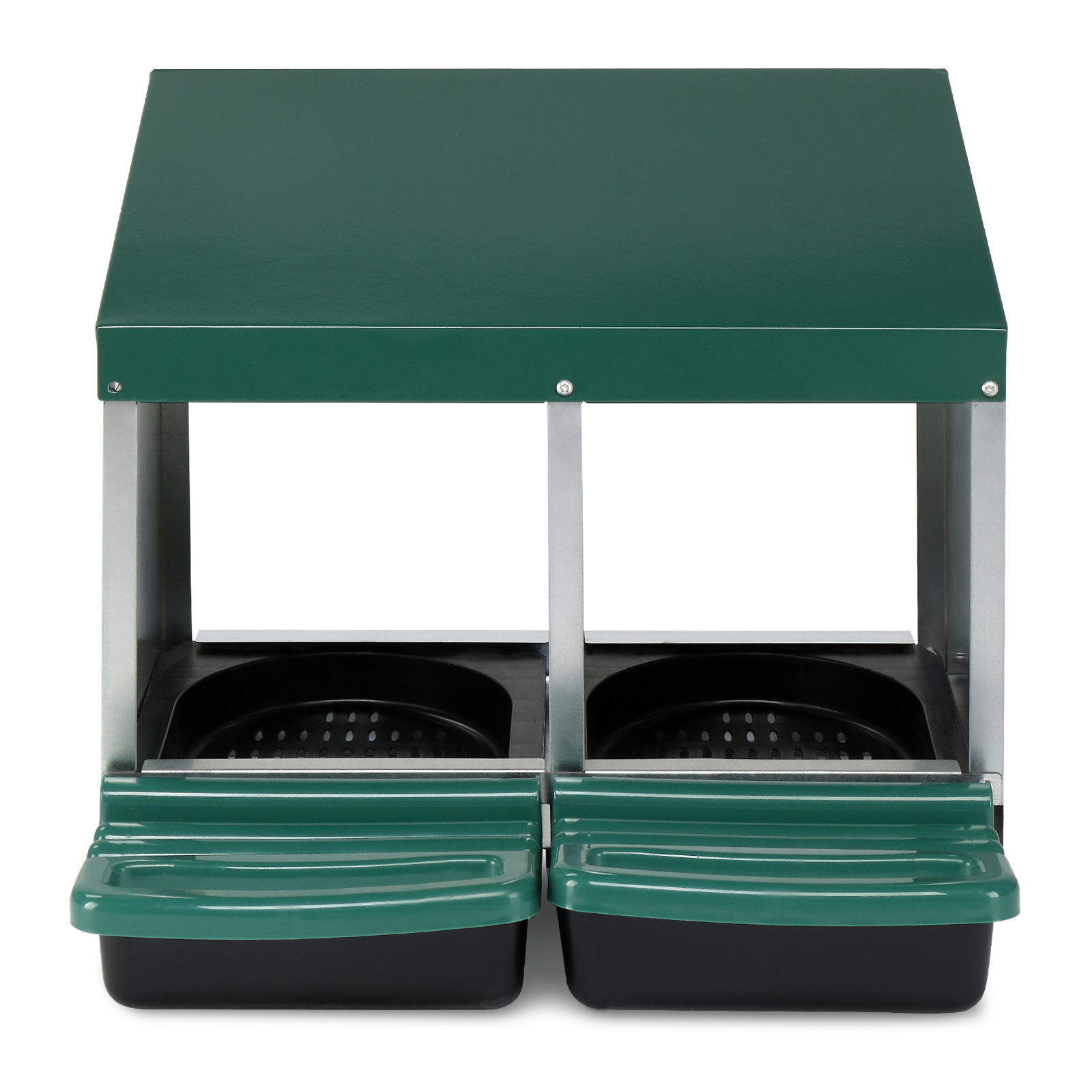 2 Compartments 54x52x47cm Pitched Roof House Iron-plastic Green Chicken Feeding Trough — image 4