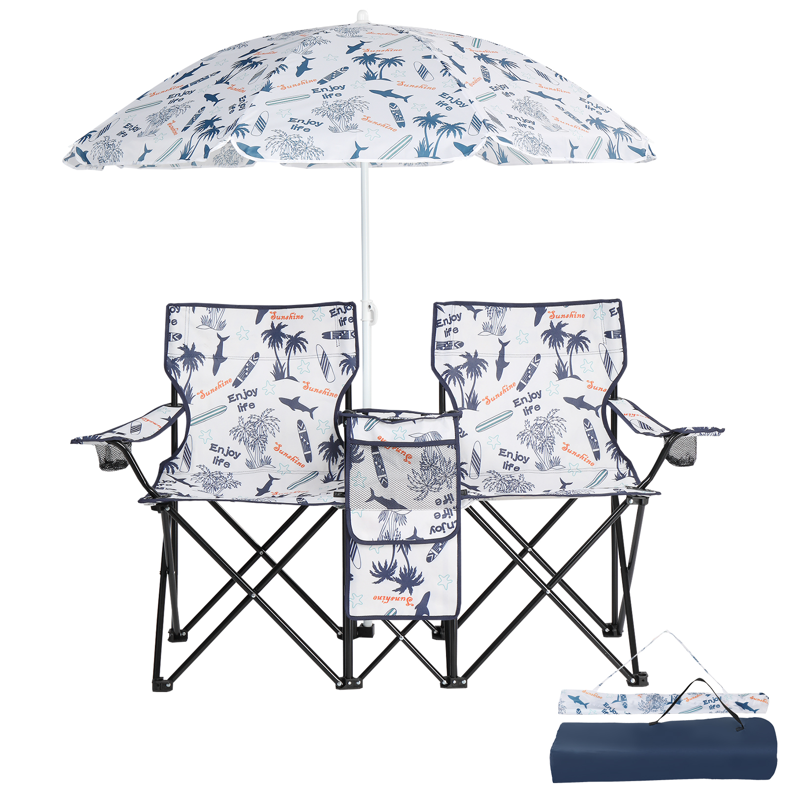 Silla de Pesca con Patrón de Palmera de Coco, con Sombrilla, Sillas de Camping — imagen 8