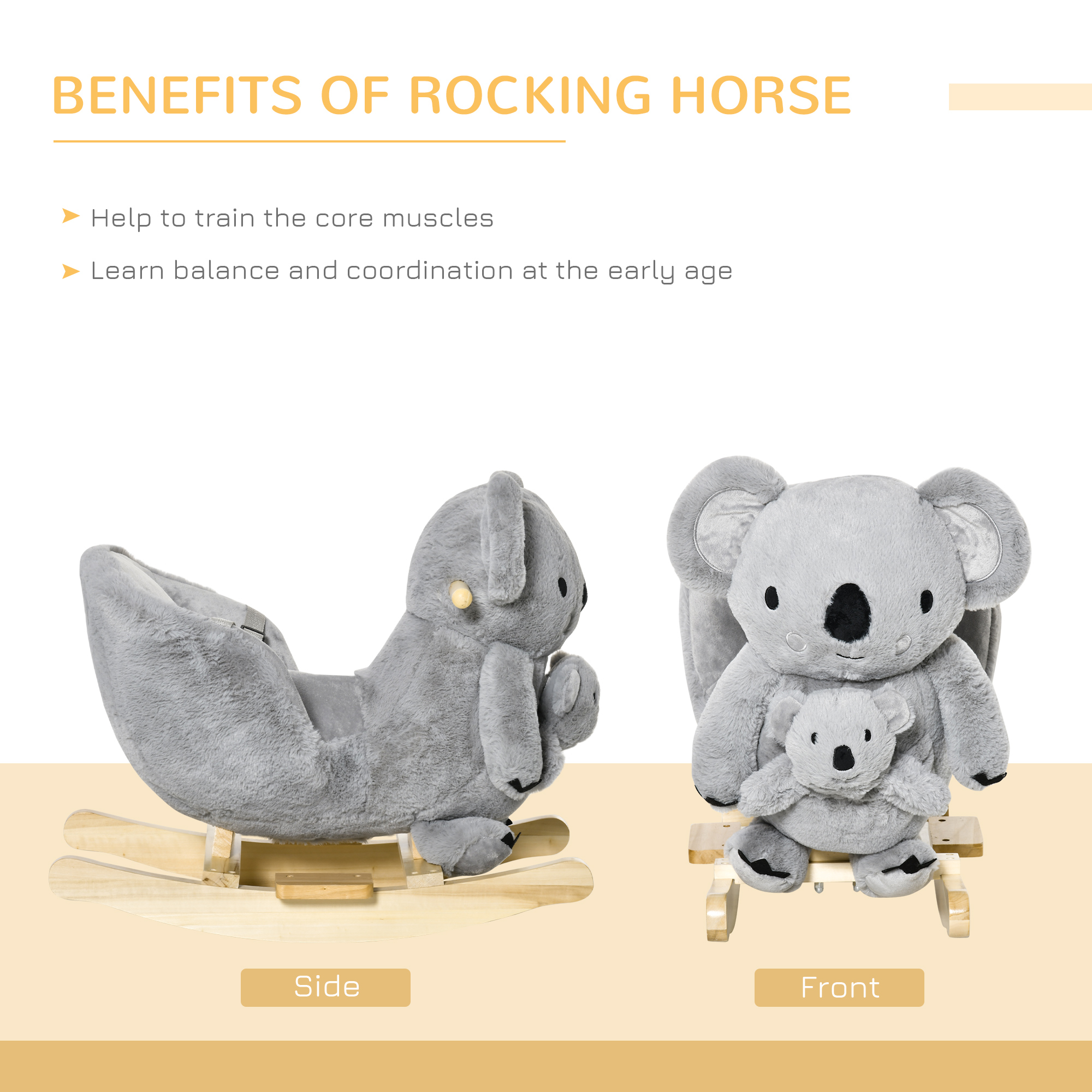 Caballo de Roca para Niños con Sonidos Realistas, Forma de Koala con Movimiento Suave para Bebés de 18 a 36 Meses, Gris — imagen 6