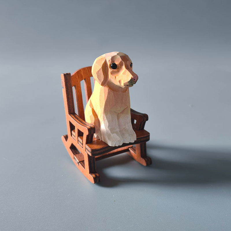Wooden carving ornaments solid wood handmade carving Shiba Inu kitten decoration — image 15