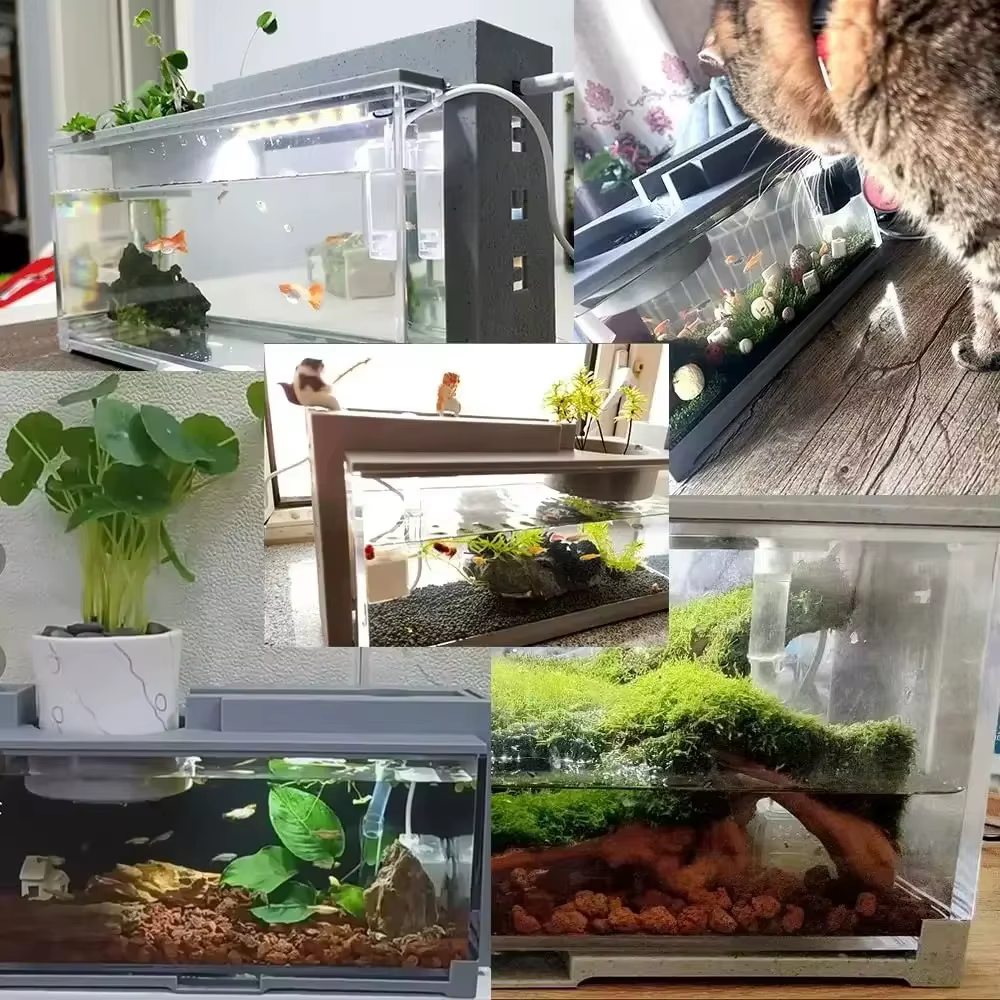 Tanque de Acuario Paisaje con Filtro Silencioso para Peixes Decorativos Pequeño Capacidad Grande para Hogar y Ornaments — imagen 4