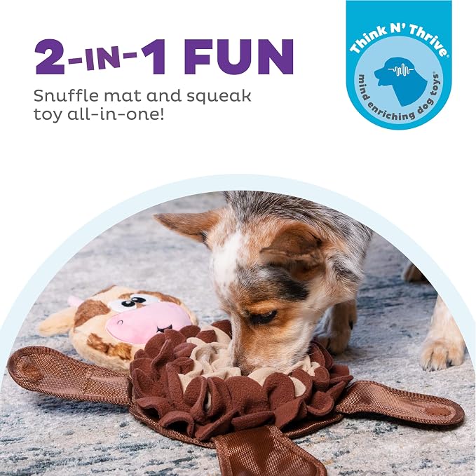 13.4-Inch Cow Snuffle Pal Squeaky Dog Toy, Interactive Plush Enrichment Toy For Foraging And Play — image 4
