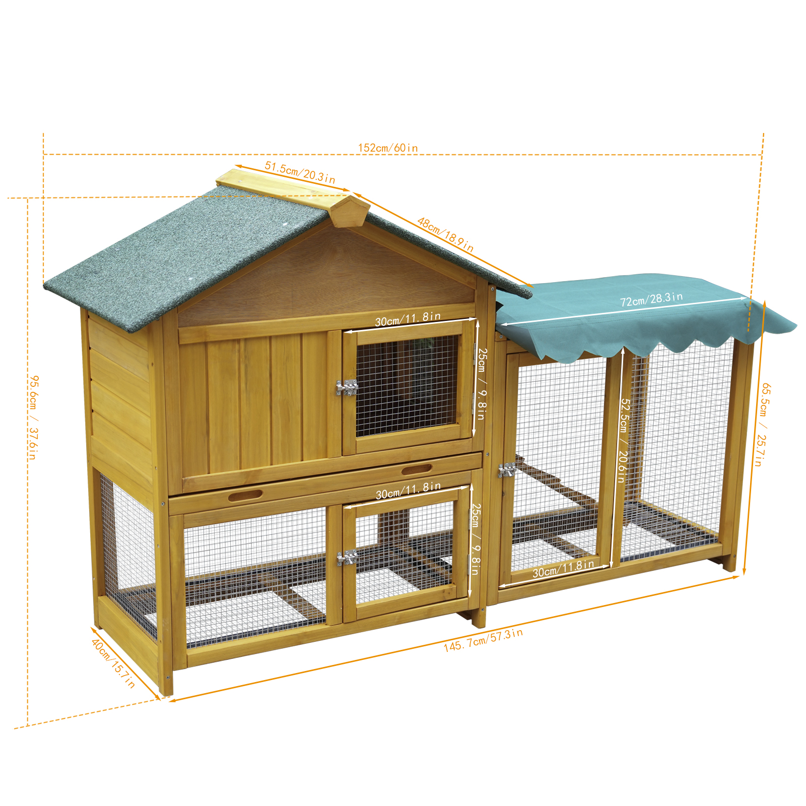 Rabbit Hutch, Indoor Bunny Cage, Outdoor Rabbit Cages With Run, Pet House With Deeper No Leak Tray, UV Panel, Removable Bottom Wire Mesh For Small Animals, Removable Waterproof And Sun Protection Cover — image 3