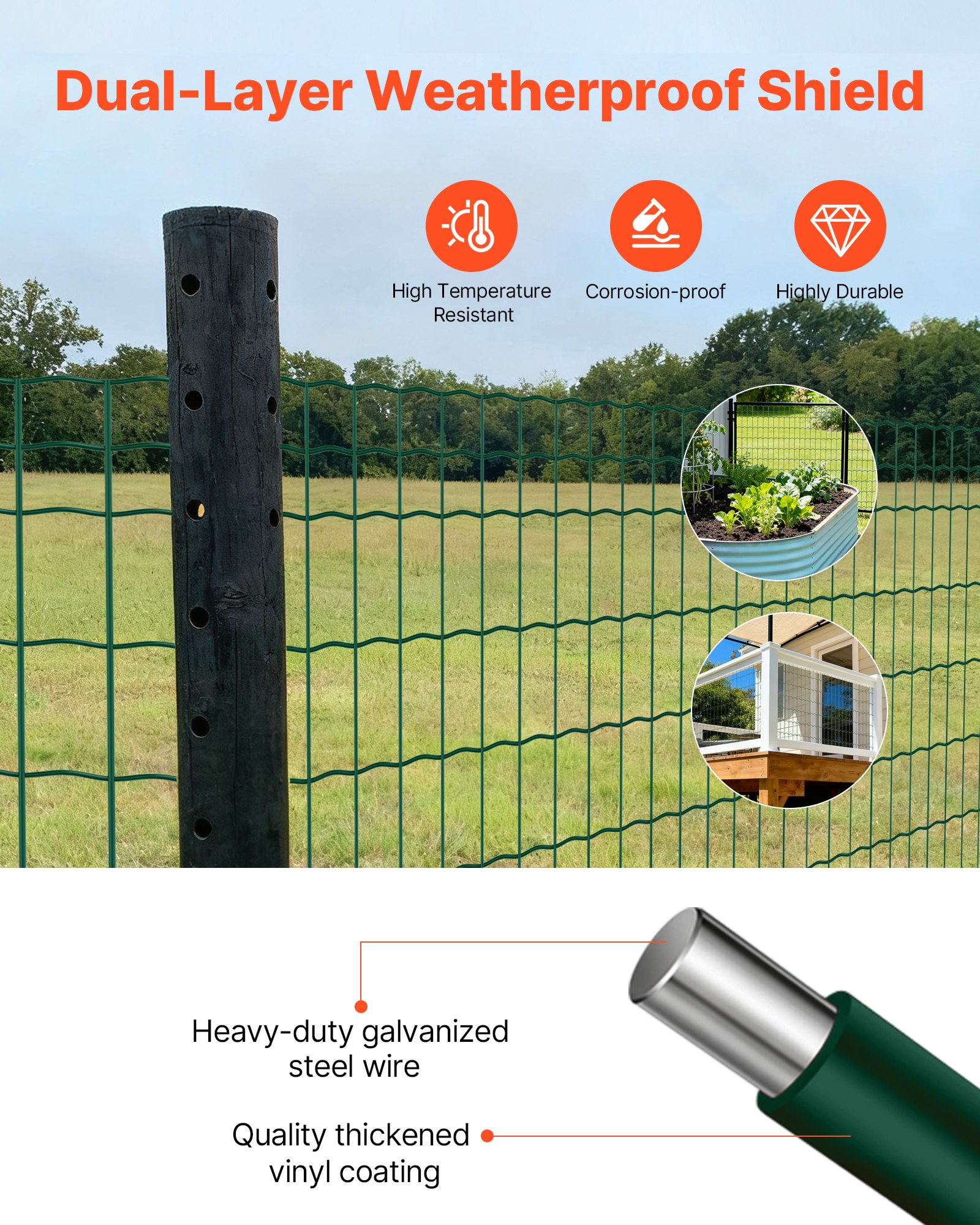 Farm Fence, 47 X 984 In, 2 X 4 In Mesh 2.1mm Galvanized Steel Wire Fencing For Cattle, Hog & Sheep, Heavy Duty Vinyl Coated Livestock Fence For Animal Enclosures, Cage Wire, Garden Fences, Green — imagen 5
