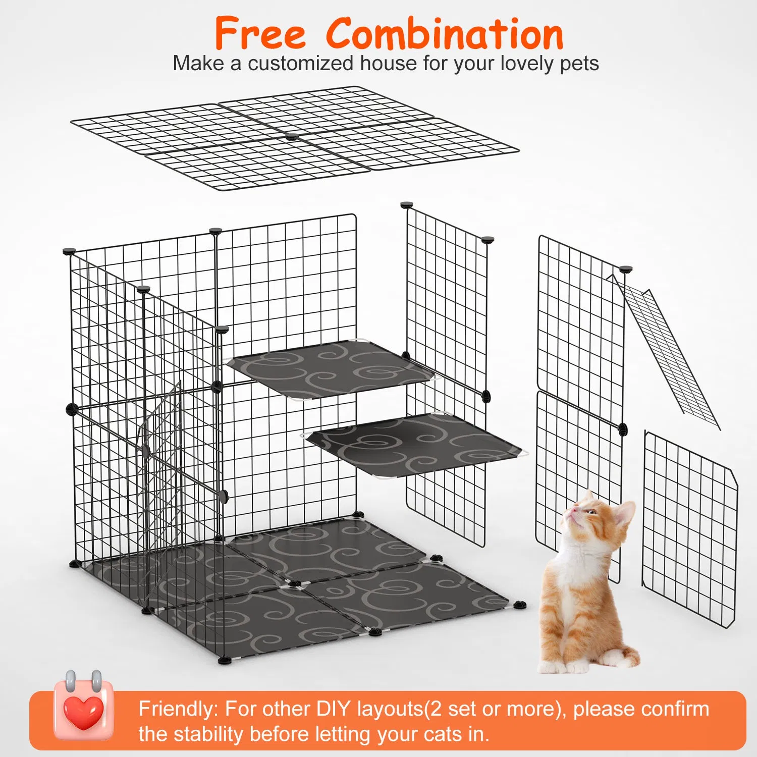 2Tier Cat Cage Playpen Indoor Pet Enclosures Kitten Kennel House Detachable Cat Crate with Climbing Ladder 2 Doors for 1-2 Cats for Ferret Squirrel Small Animals — image 7