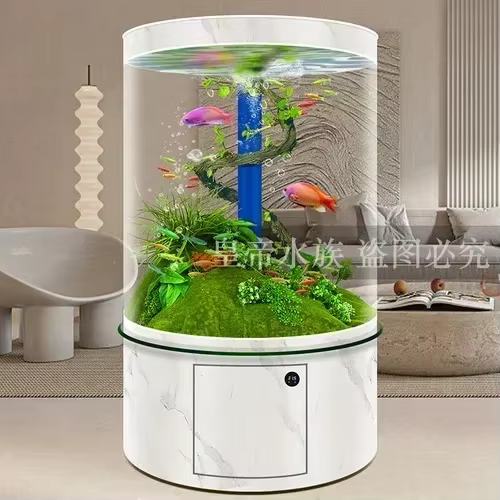 Tanque de Acuario de Vidrio Cilíndrico para Salón o Piso Completo con Filtro en el Fondos — imagen 5