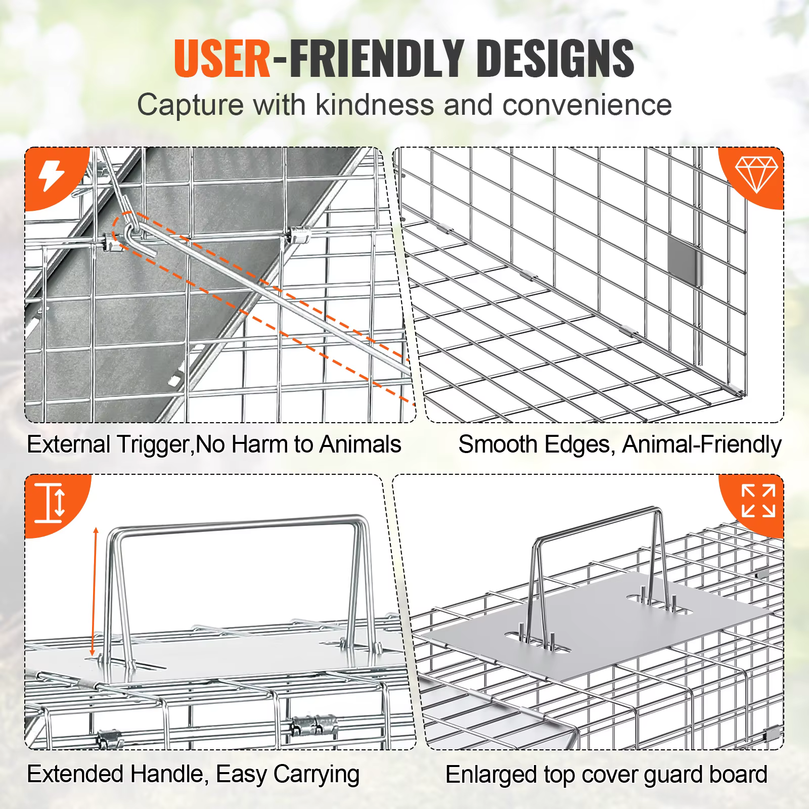 SucceBuy 24/31/42/50in Animal Cage Trap Folding Humane Cat Trap Galvanized Iron with Handle for Rabbits Squirrels Groundhogs — image 3