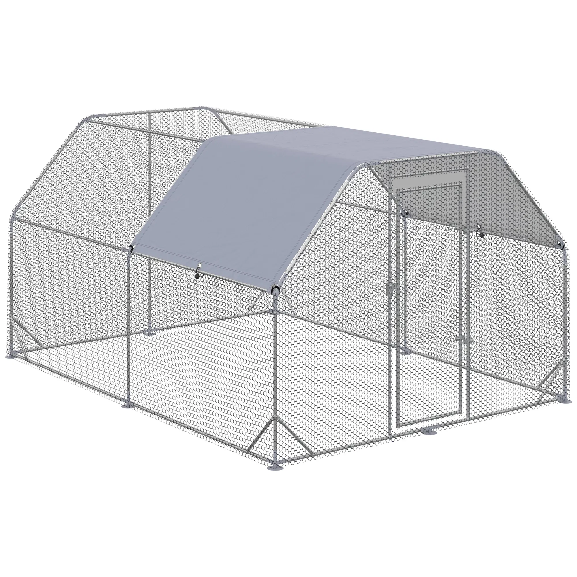 Chicken Run, Galvanized Large Metal Chicken Coop Cage, Walk-in Enclosure Poultry Hen Run House Playpen Rabbit Hutch with Flat Roof, Cover, 9.2' x 12.5' x 6.5', Silver — image 1