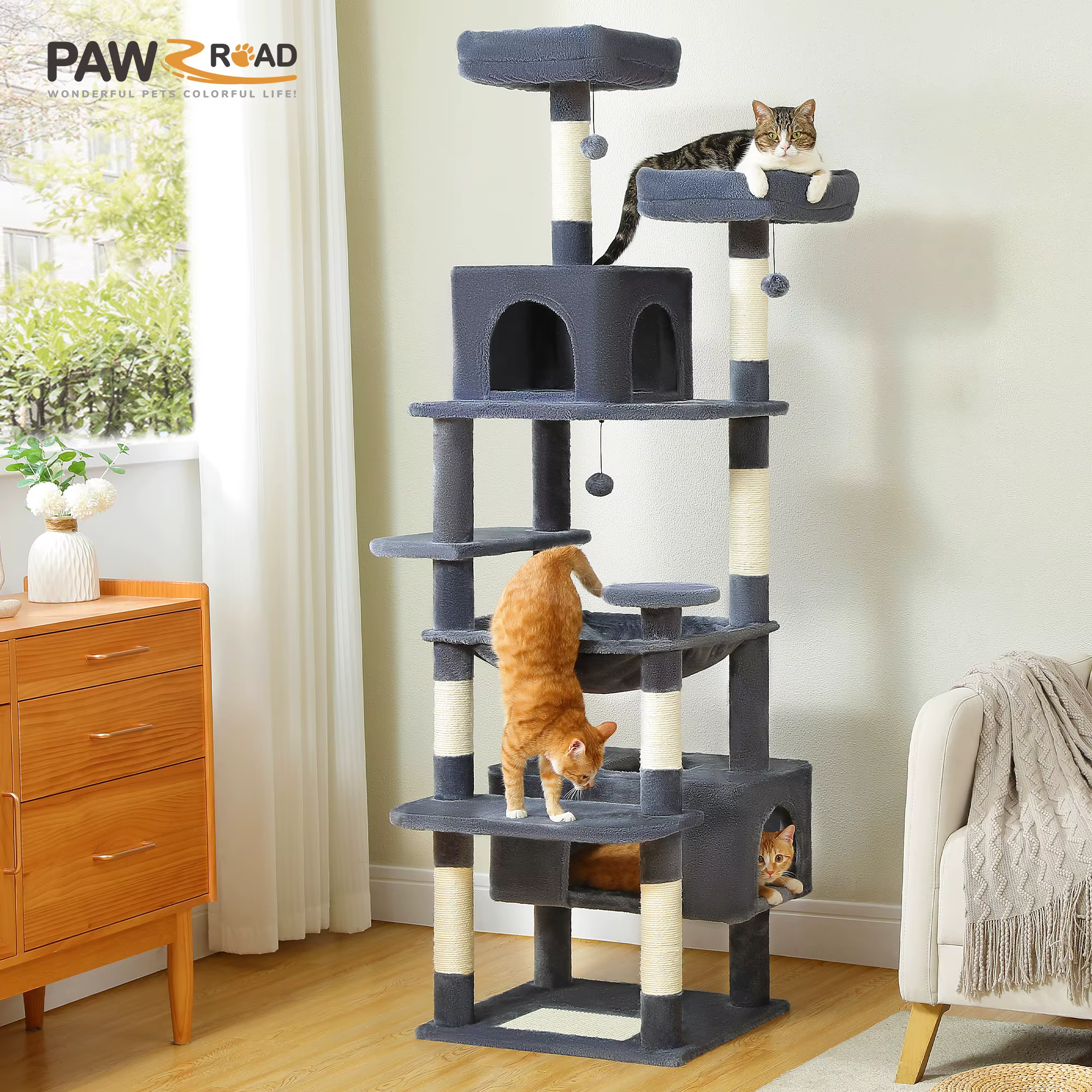 Large Cat Tree and Tower for Indoor Cats With Sisal-Covered Scratching Posts Spacious Hammock Padded Perches and Condos Cat Toys — image 2
