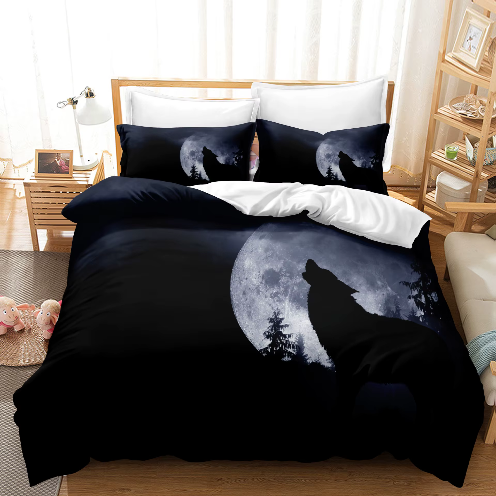 Caja de Cama 3D de Vida Salvaje de Lobo con Campo de Nieve y Árbol, Conjunto de Ropa de Cama Completa para Cama Twin/Queen/King — imagen 4