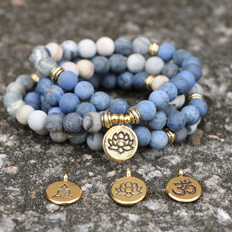 Amazon Stone Tiger Eye Stone Bracelet Necklace 108 Buddha Beads Lotus Bracelet — image 5