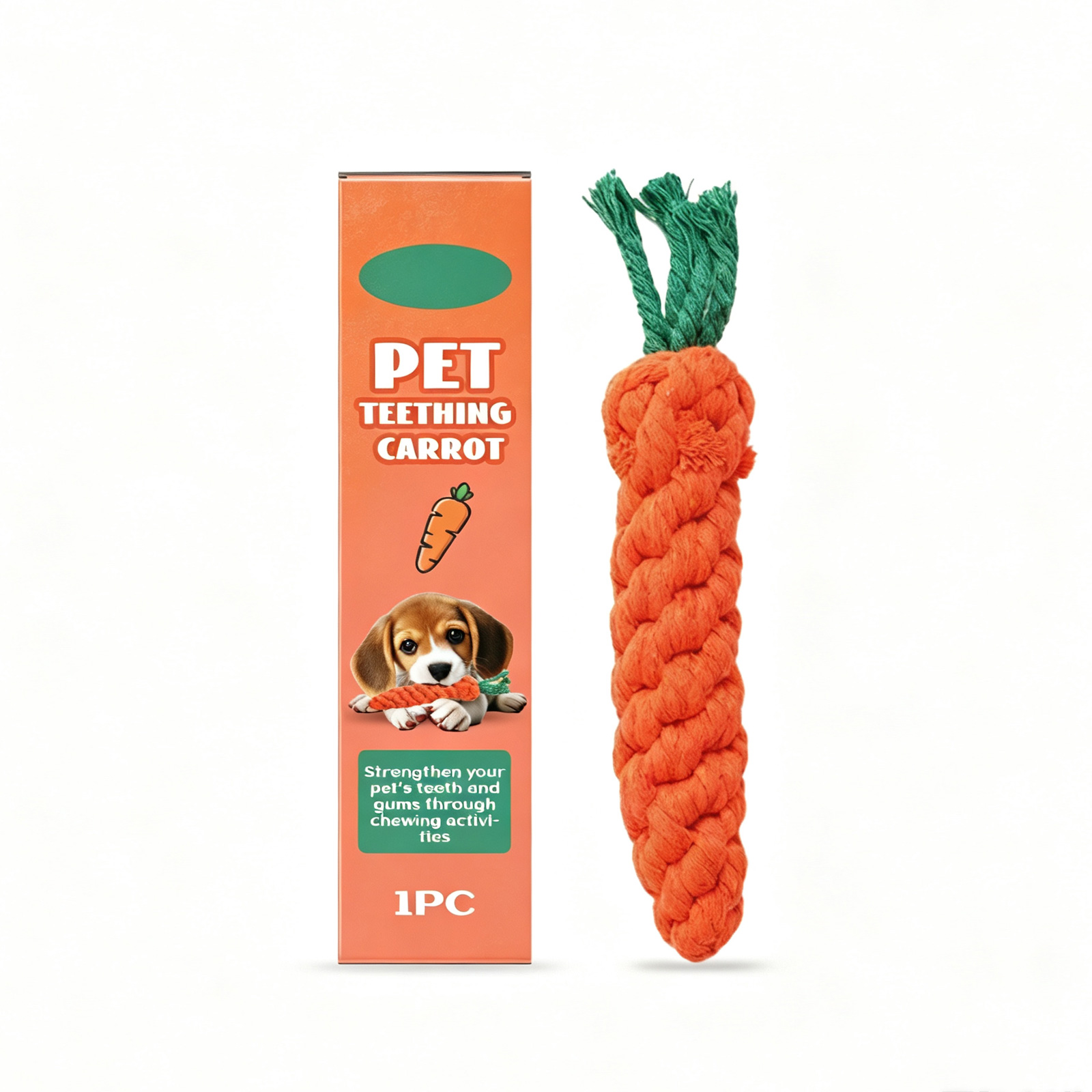 Cotton Rope Carrot Dog Teething Toy, Durable Chew Toy For Puppy Teeth Cleaning & Gum Massage — image 1
