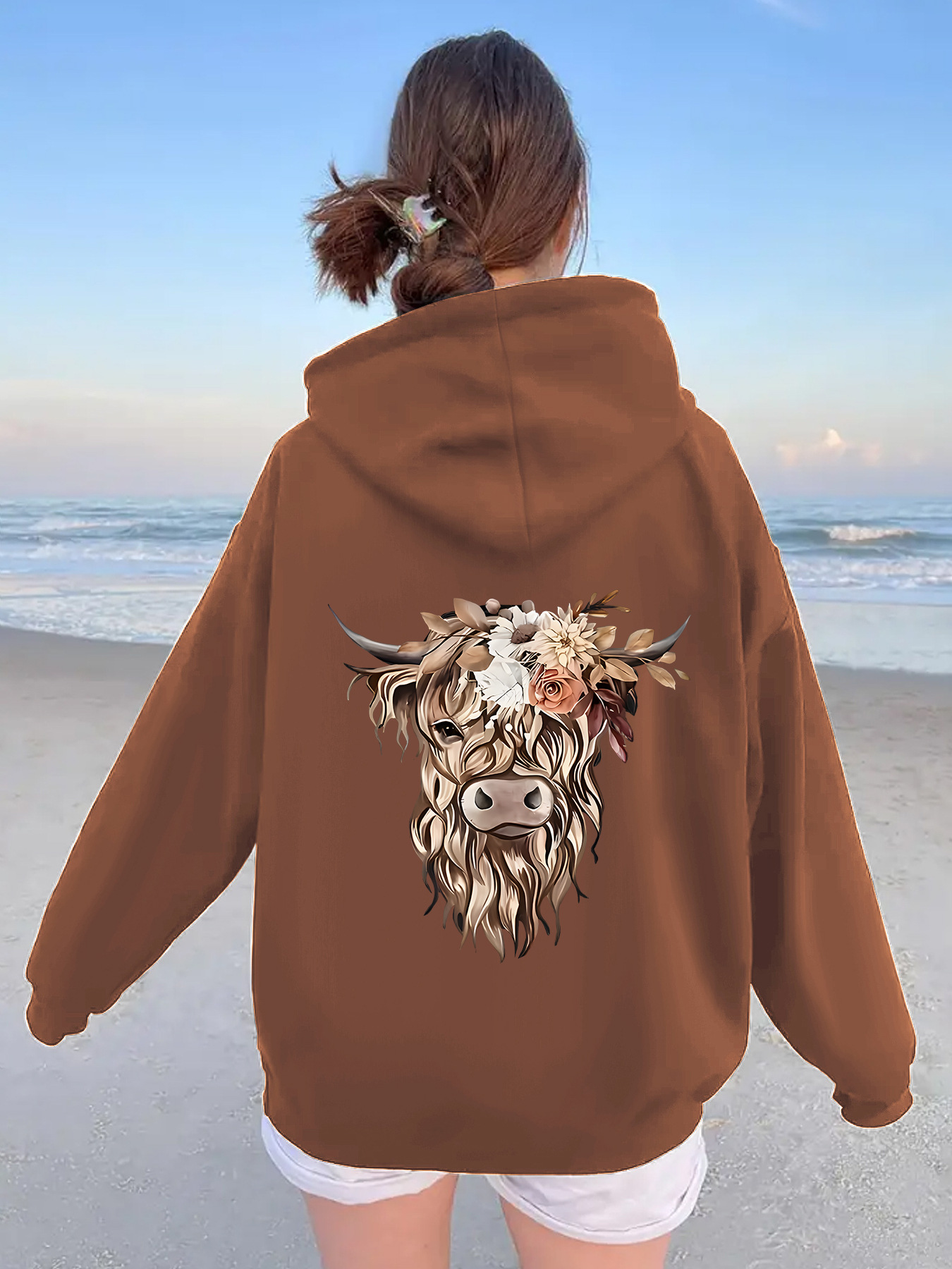 Flower Cow Head Printed Hoodie — image 11