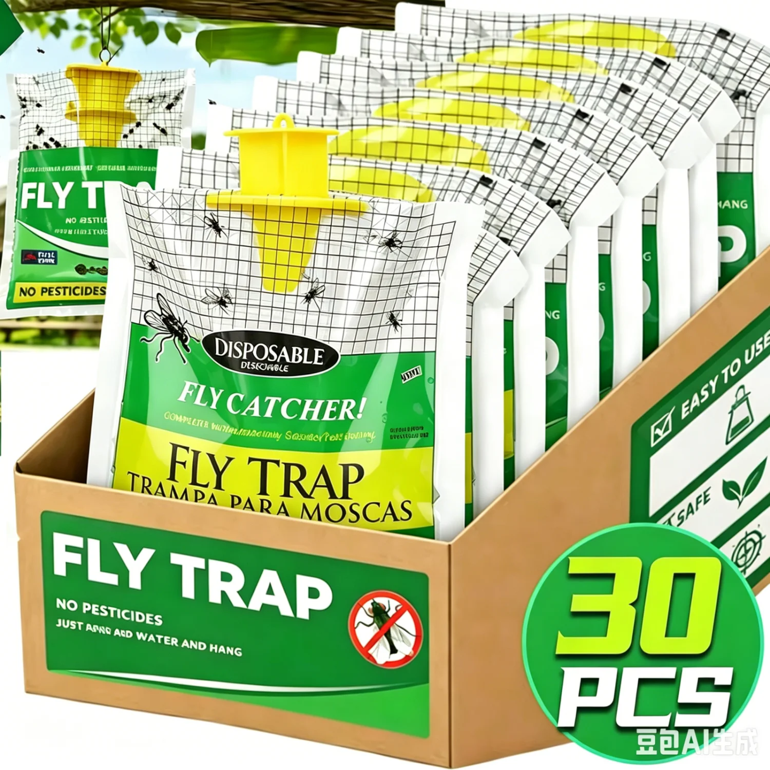 Bolsas Atrapamoscas Colgantes, 1-30 Piezas, Trampa Eficaz para Moscas y Mosquitos, Desechable, No Tóxica e Inofensiva, Suministros Para Hogar y Jardín — imagen 1