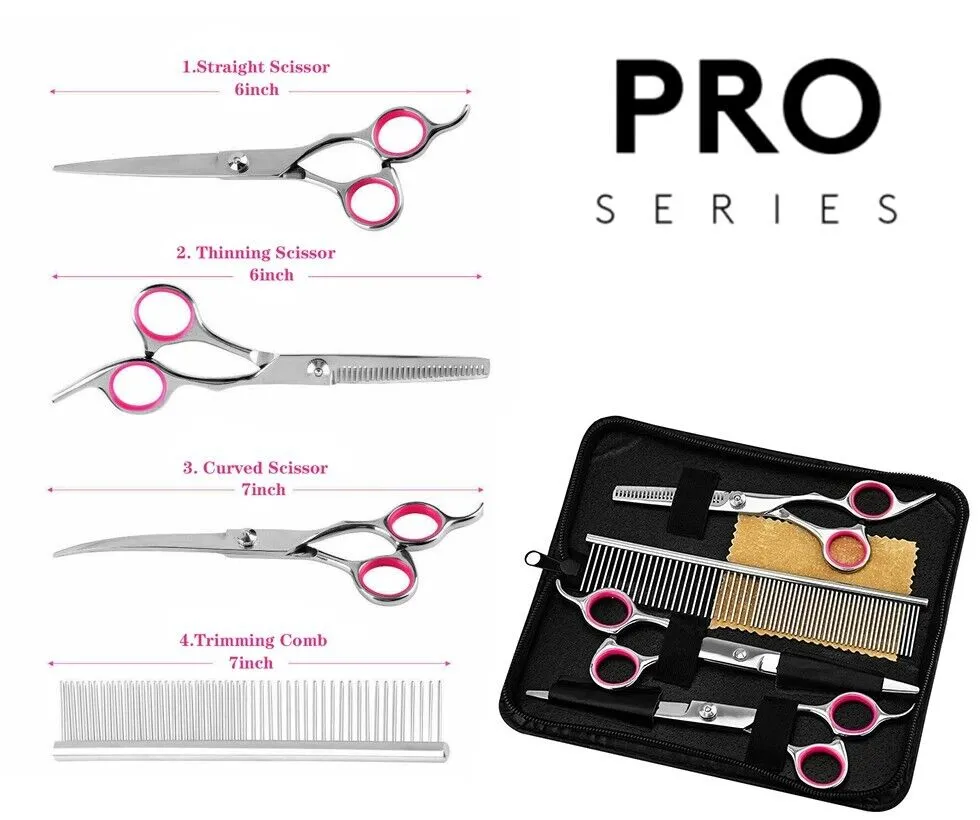 Pet Dog Grooming Scissors Stainless Straight Curved Thinning Shears Trimmer Kits — image 4