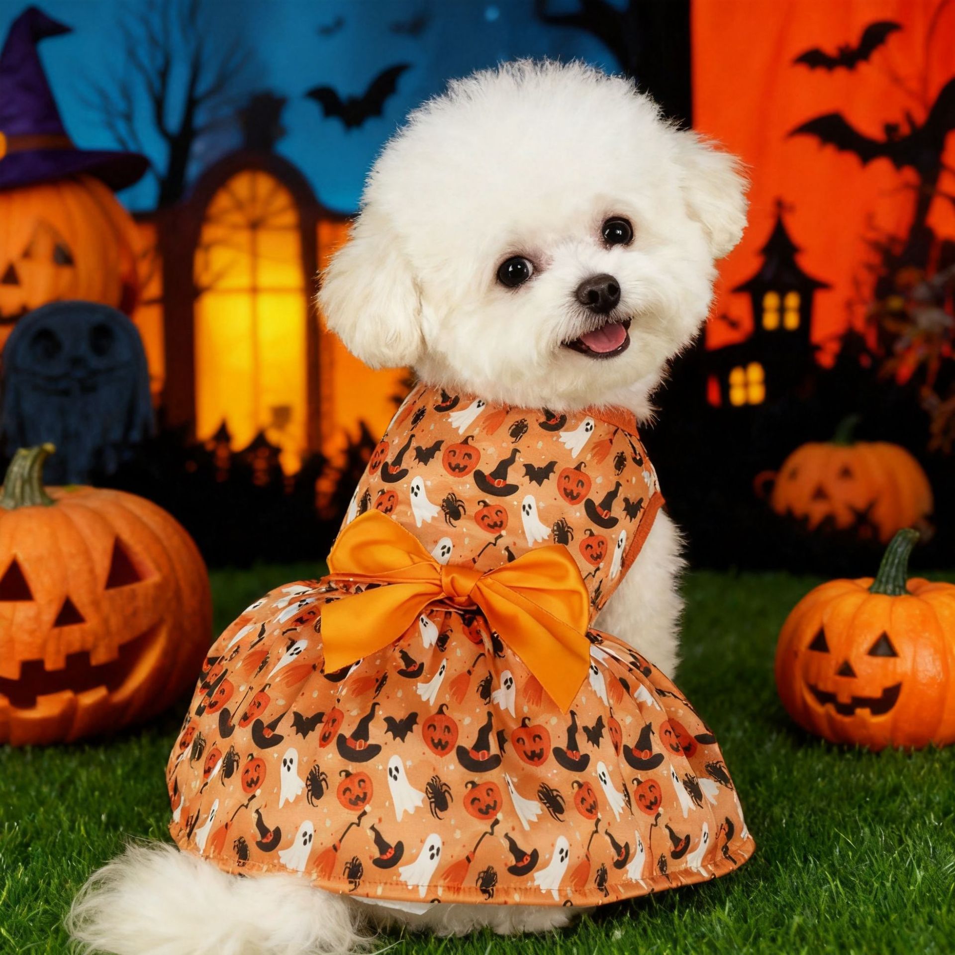 Disfraz de Halloween para Perros, Diseño de Calabaza y Murciélago, Ropa de Moda Nueva para Canes — imagen 3