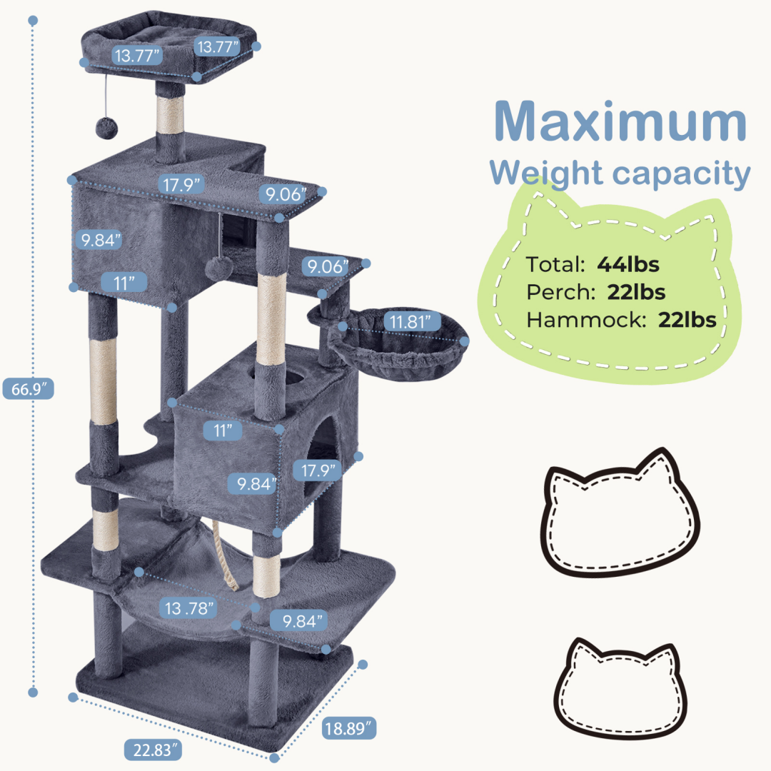Torre para Gatos de Gran Tamaño, Plataforma Multigato con Hammock y Casa para Gatos Individuales — imagen 21