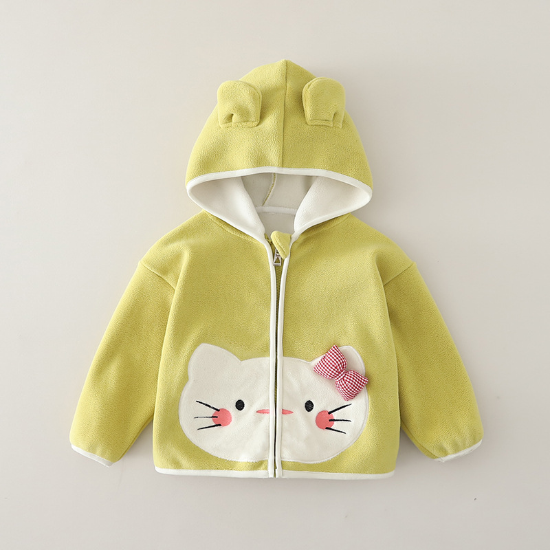 Girls Cat Print Fleece Lined Jacket Autumn Winter Warm Double Sided Fleece Top — image 9